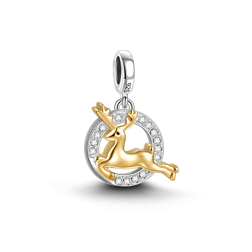 Jewdii 925 Sterling Silver Pendant Rudolph Two Tone Plated fit European Beads Wrist Band/Bracelet or Necklace