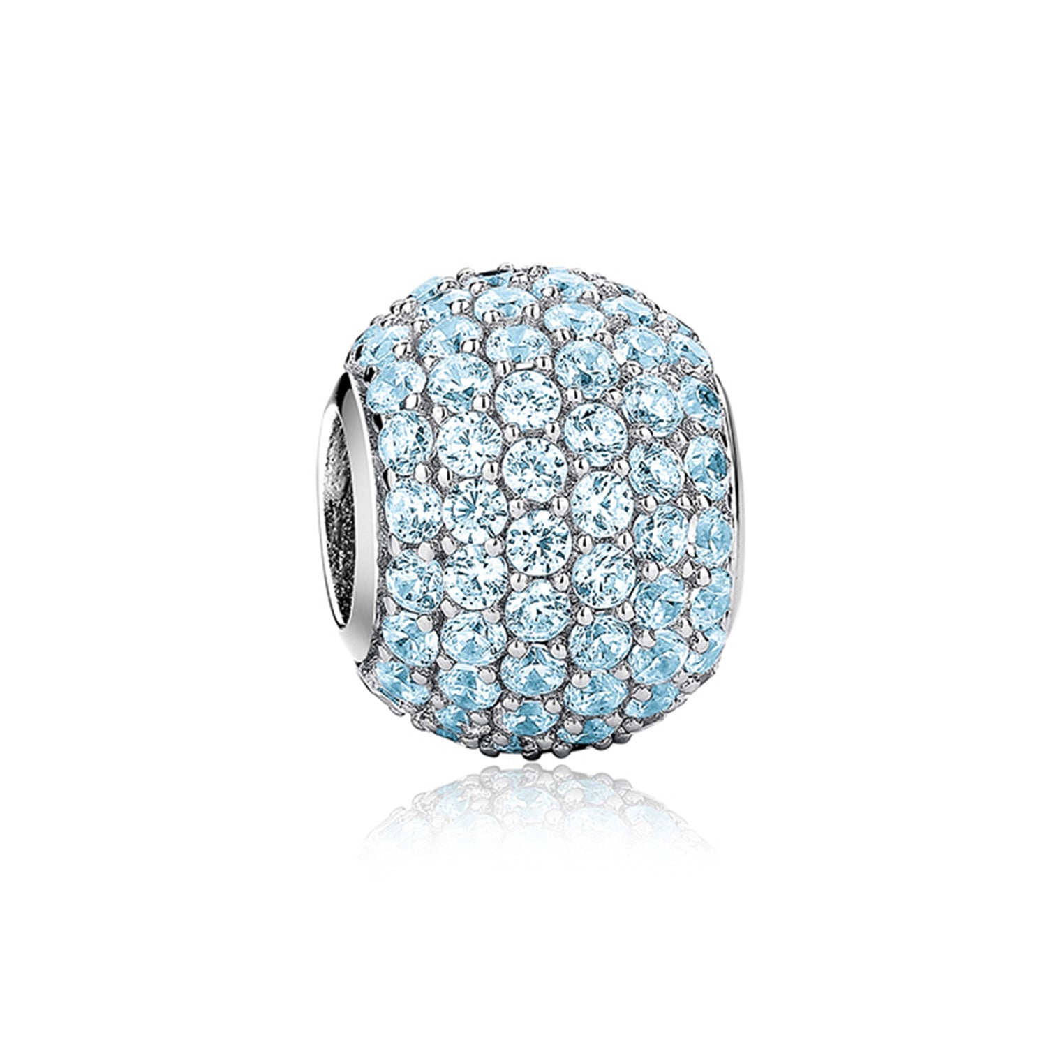 Jewdii Pave Ball Light Blue CZ Stone 925 Sterling Silver Charm fit Bracelet or Necklace