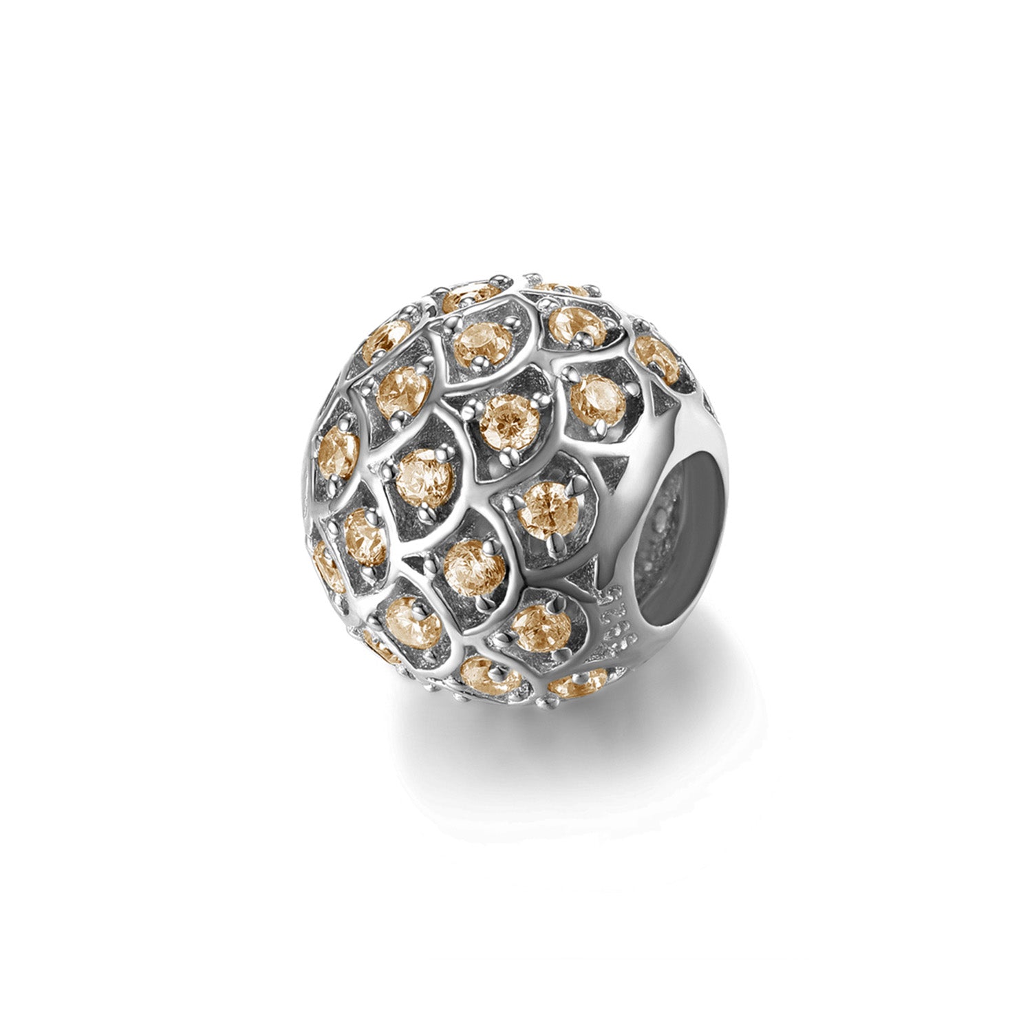 Jewdii 925 純銀時尚吊飾黃色方晶鋯石適合歐式串珠腕帶手鍊或項鍊