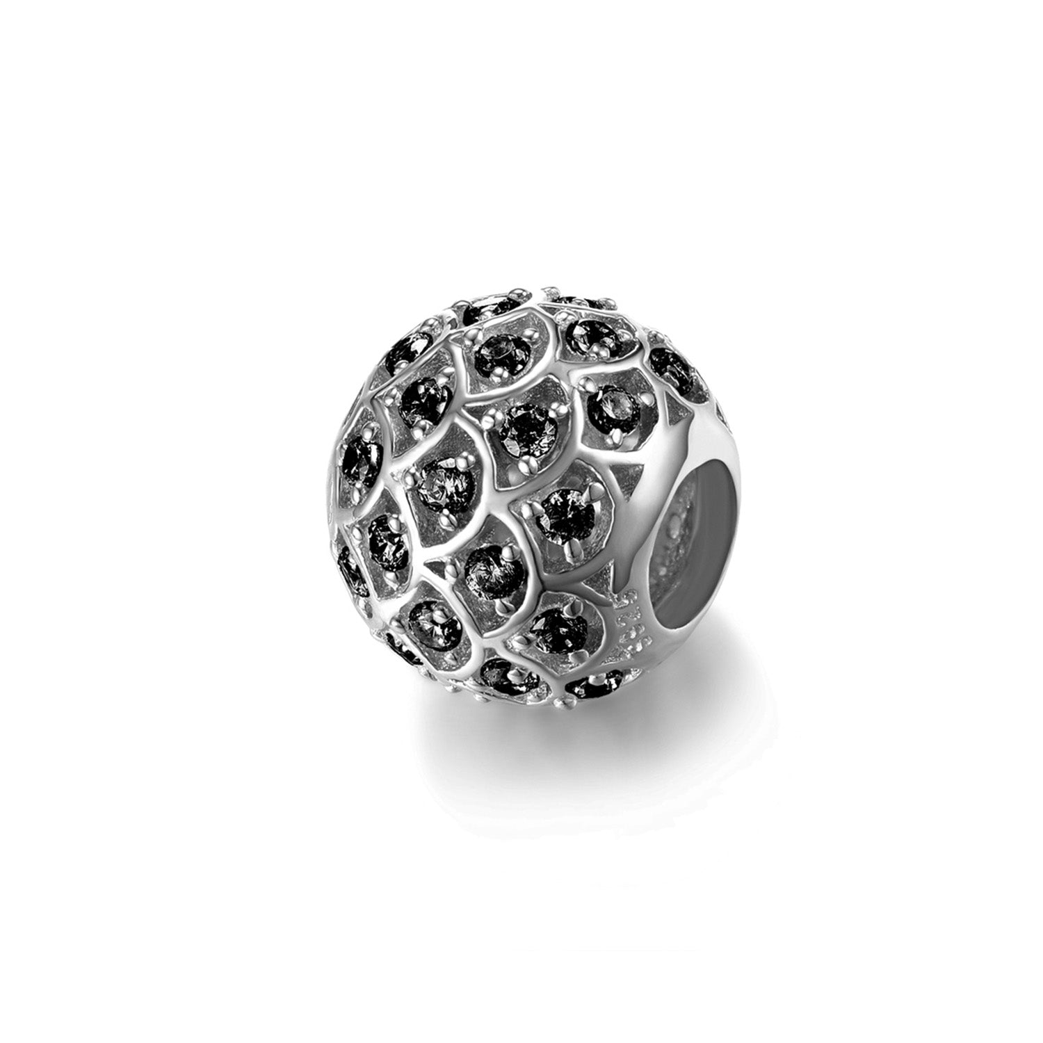 Jewdii 925 純銀時尚吊飾黑色方晶鋯石適合歐式串珠腕帶手鍊或項鍊