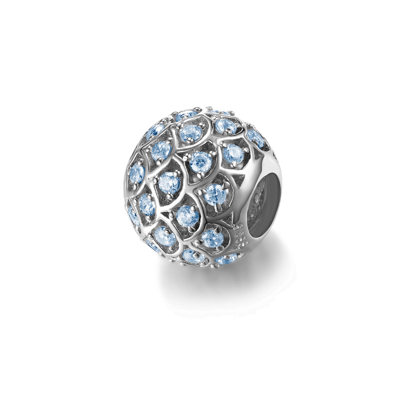 Jewdii 925 純銀時尚吊飾藍色方晶鋯石適合歐式串珠腕帶手鍊或項鍊