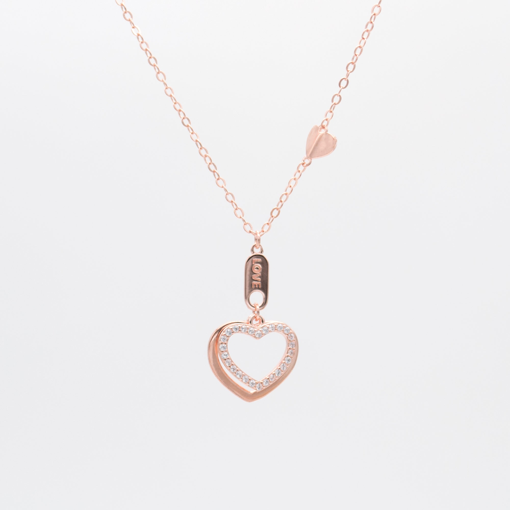 Jewdii 925 Sterling Silver Rose Gold Plated Heart Necklace