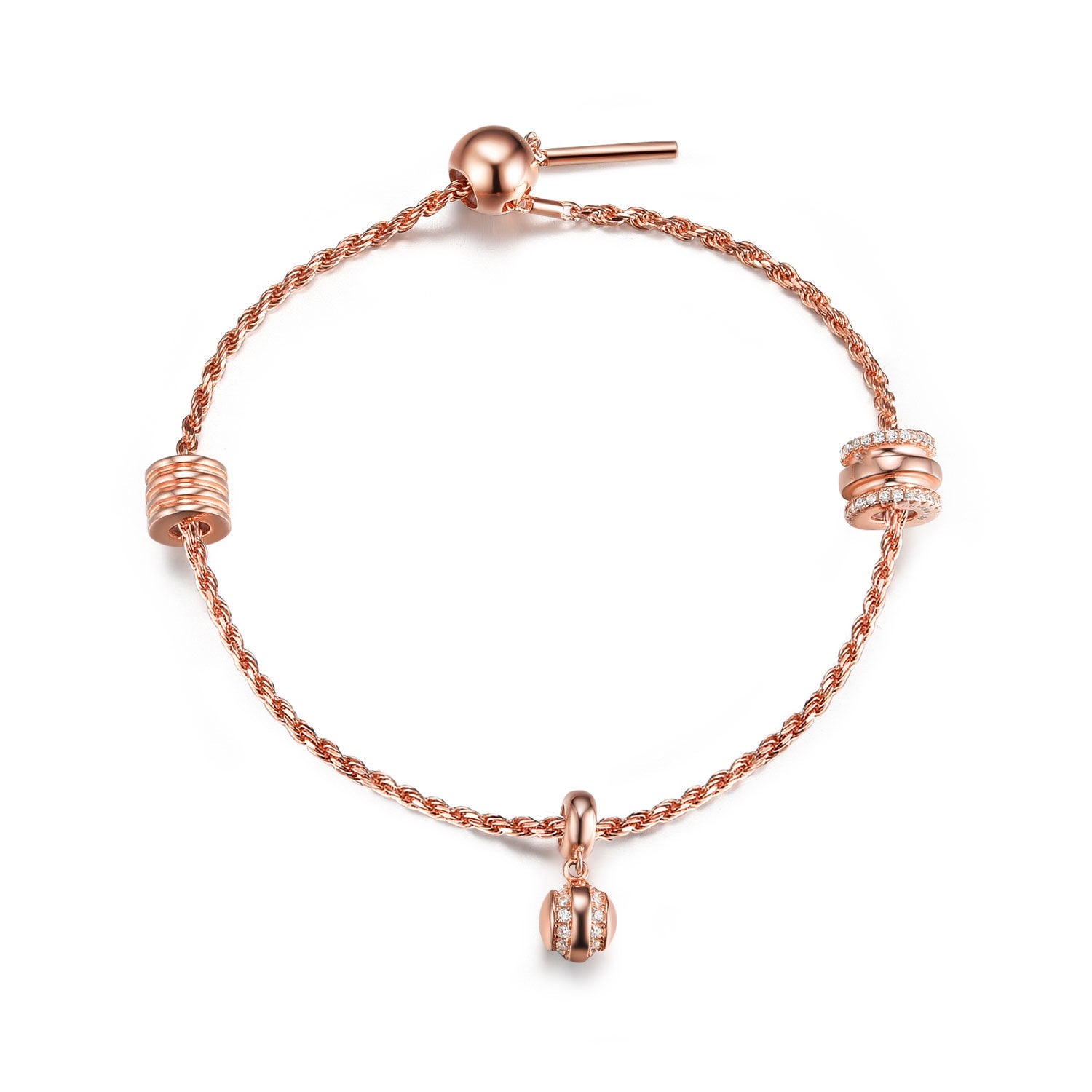 Jewdii Rose Gold Plated Chain and Cubic Zirconia 925 Sterling Silver Bracelet