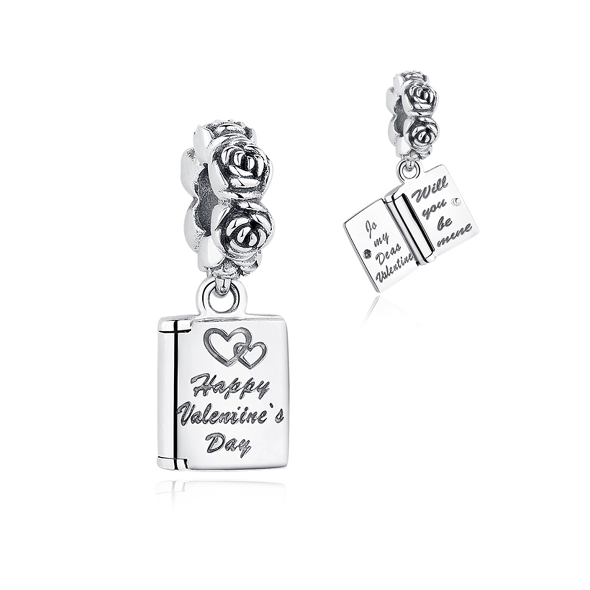 Jewdii 925 Sterling Silver Love Note Valentines Day Dangle Charm Fit Bracelet or Necklaces
